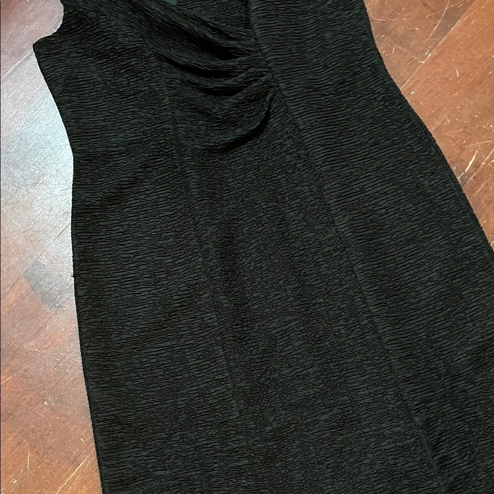 Coldwater Creek Black Sleeveless Midi Dress with Draped V-Neck